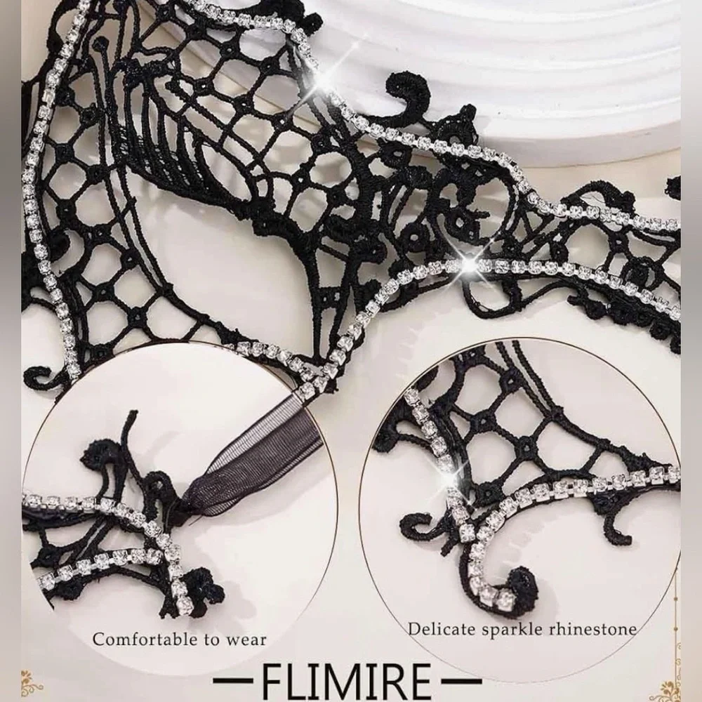 New Black Lace Masquerade Mask with Rhinestones